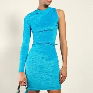 Paris Fashion Balenciaga Dress Kylie Balenciaga Dresses Balenciaga Blue  Velvet One Shoulder Mini Dress Nwt Size